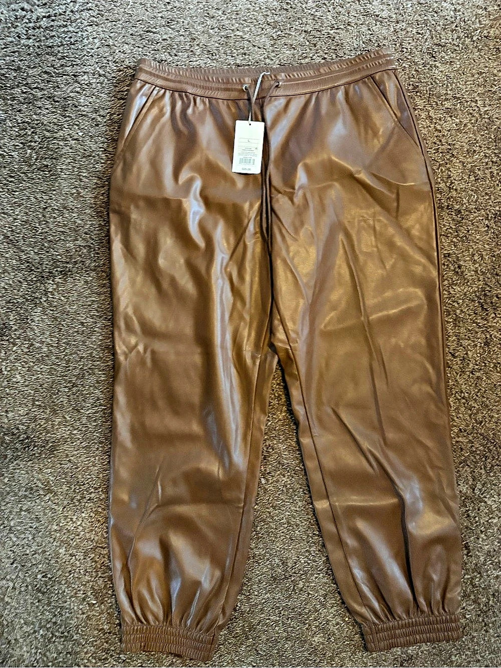 A new day Brown Faux Leather Jogger Pants Large